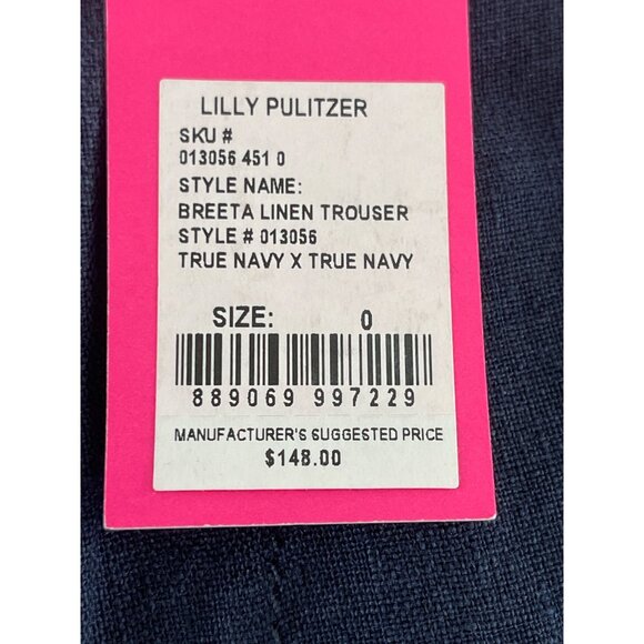 Lilly Pulitzer Breeta Linen Trouser Pants True Navy Blue Size 0 NWT $148 - Picture 7 of 16